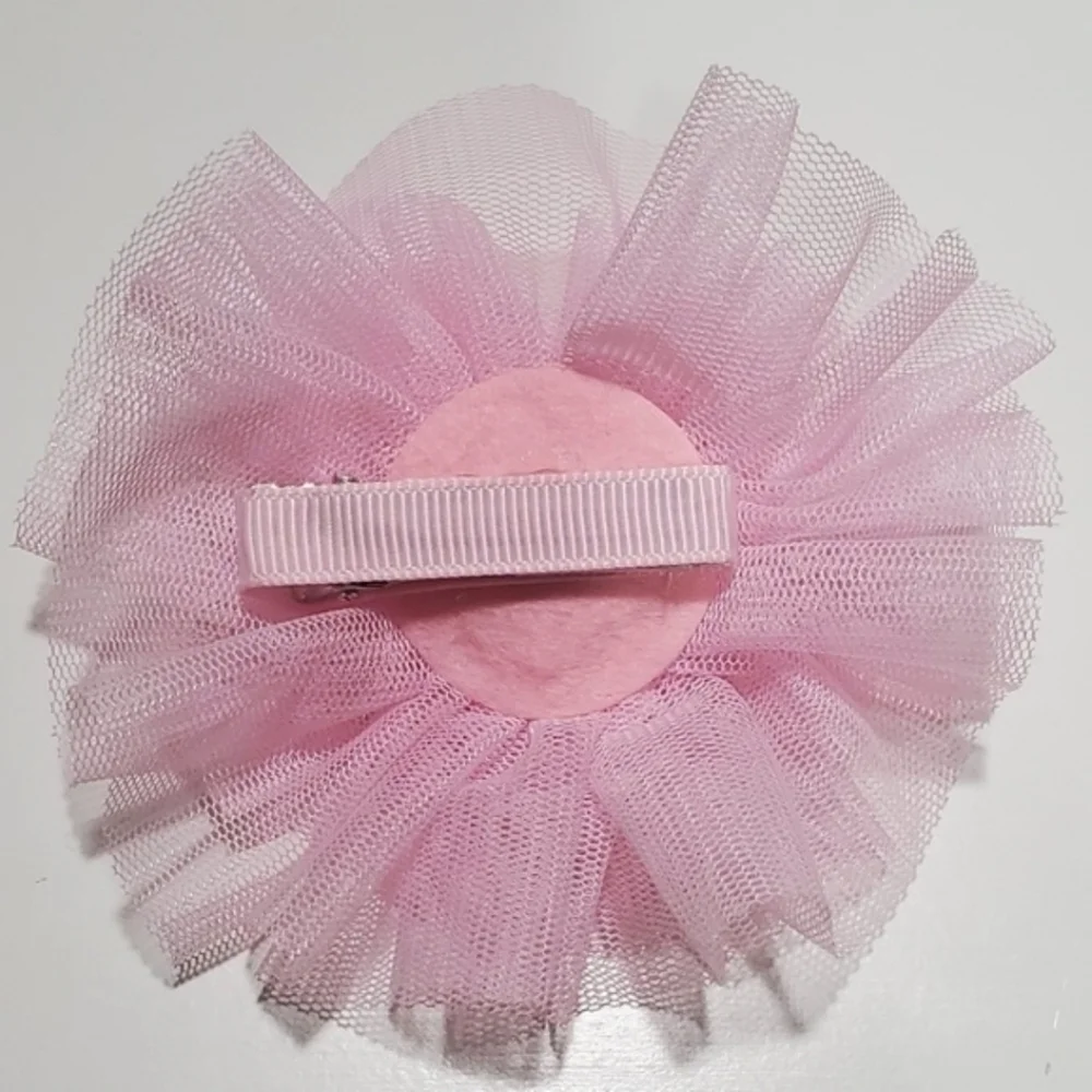 Pink Princess Crown Tulle Hair Bow Clip Rhinestone Girls NWT 4.5